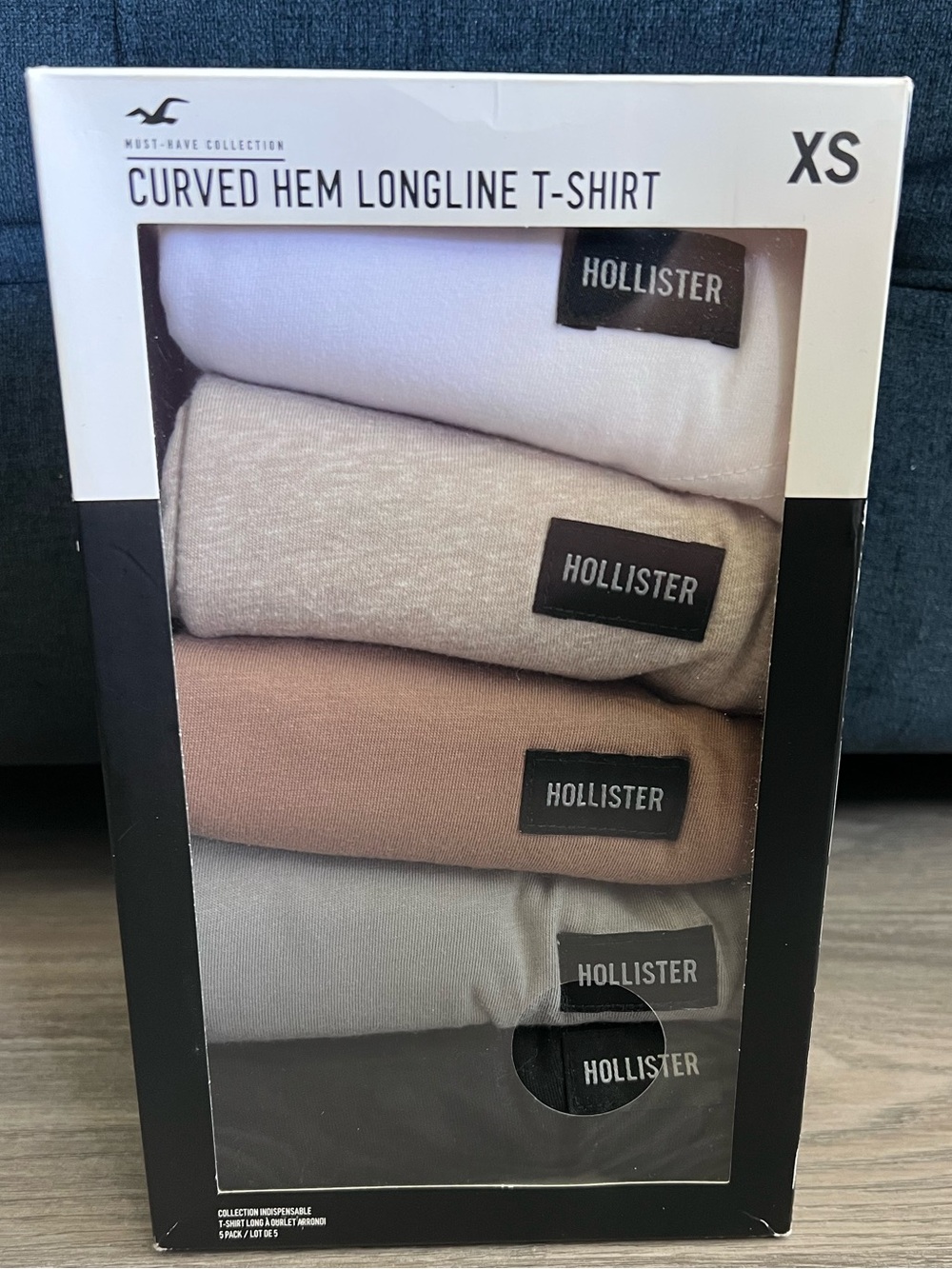 New 5 Pack Hollister Neutral Colors Curved Hem Longline Tee’s - Slim Fit